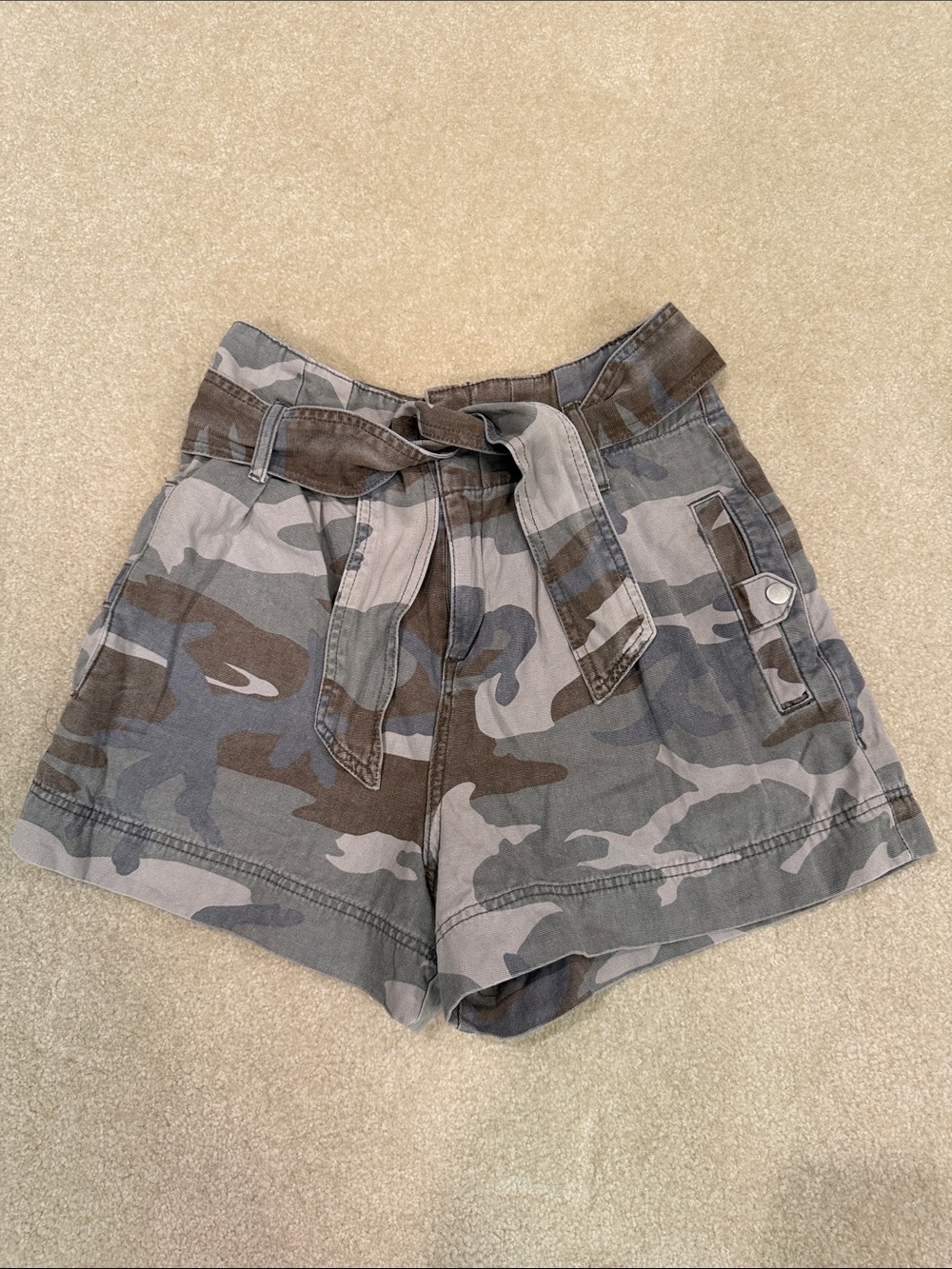 Women's Camo Tie-Belt Utility Shorts - Gray Green - TopShop